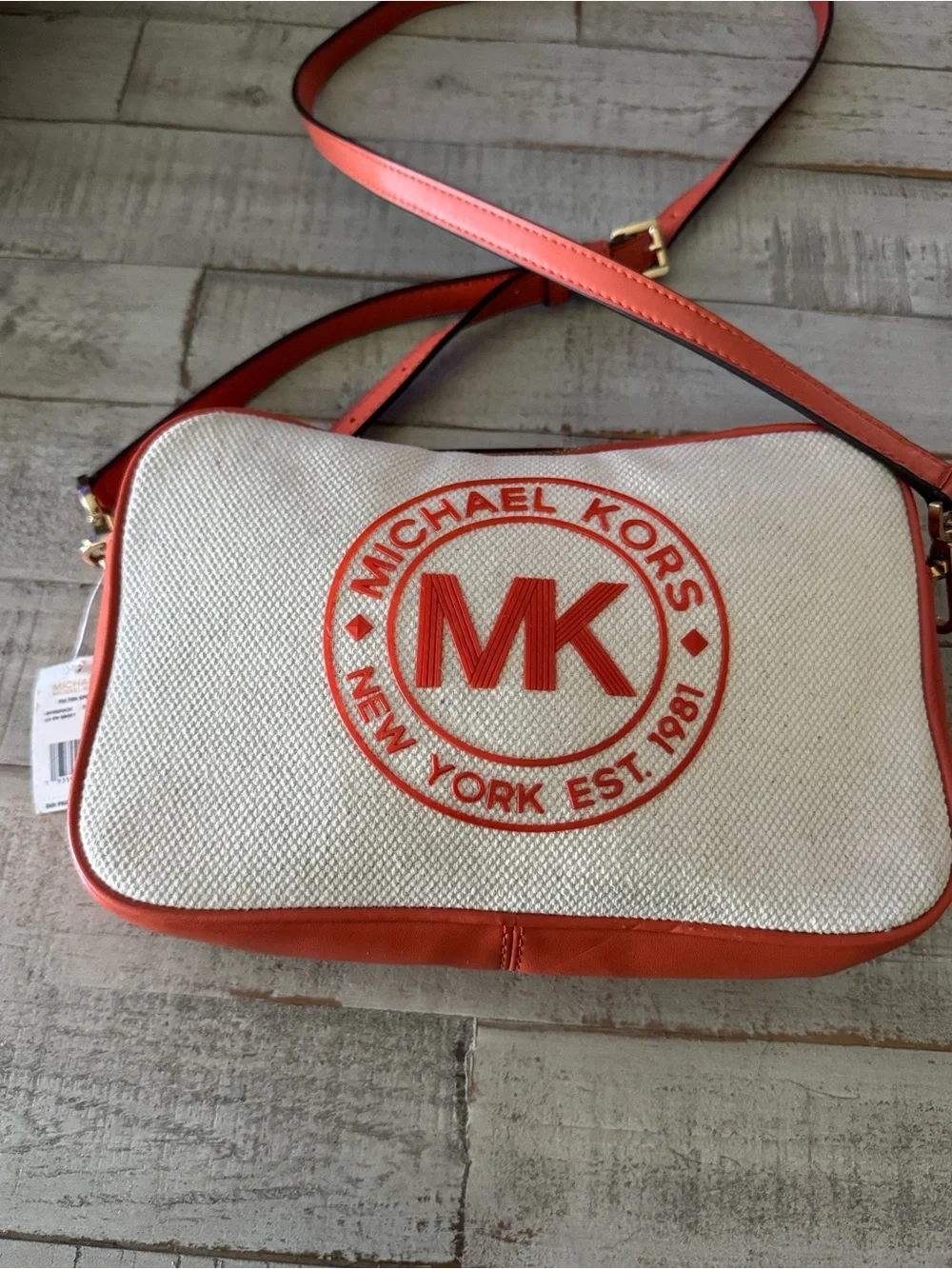 Michael Kors Cream and Orange Crossbody Bag with MK Logo Patch - Picture 1 of 13